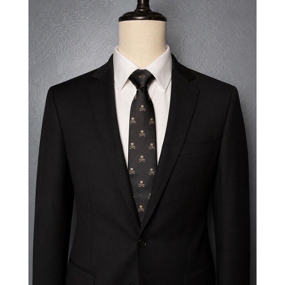 Barry Wang Skull Crossbones Black Silk Tie Gothic Punk Rock NWT Defect